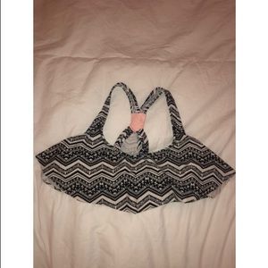 white & black patterned bikini top